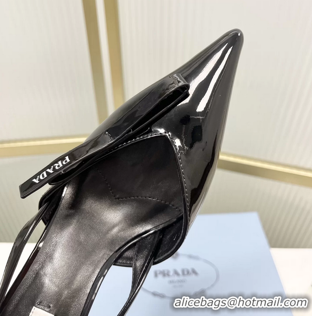 Best Grade Prada Black Patent Leather Slingback Pumps 75MM 6050813 Black