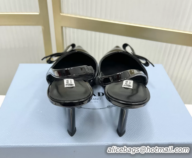 Best Grade Prada Black Patent Leather Slingback Pumps 75MM 6050813 Black
