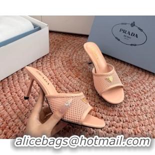 Perfect Prada Triangle Logo Mesh Heeled Slides Sandals 6050814 Pink
