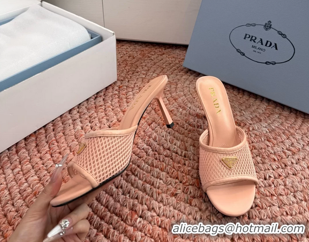 Perfect Prada Triangle Logo Mesh Heeled Slides Sandals 6050814 Pink