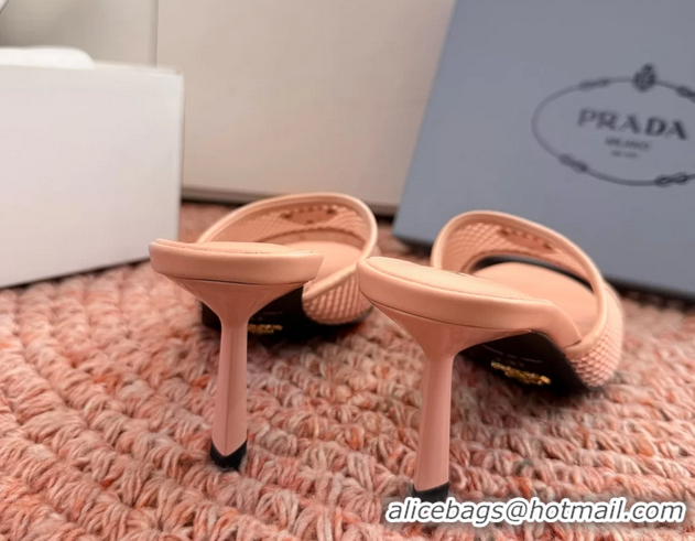 Perfect Prada Triangle Logo Mesh Heeled Slides Sandals 6050814 Pink