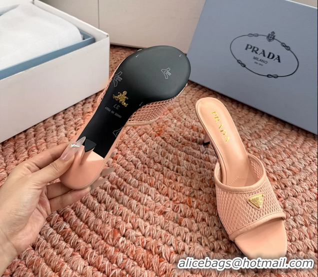 Perfect Prada Triangle Logo Mesh Heeled Slides Sandals 6050814 Pink