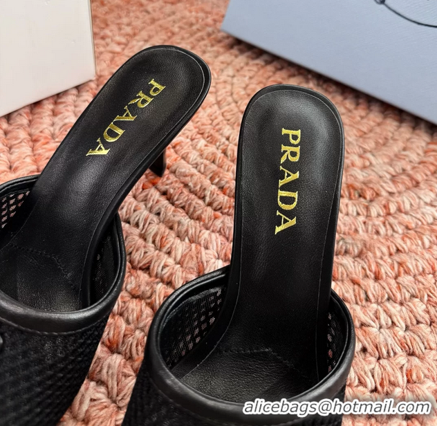 Low Cost Prada Triangle Logo Mesh Heeled Slides Sandals 6050814 Black