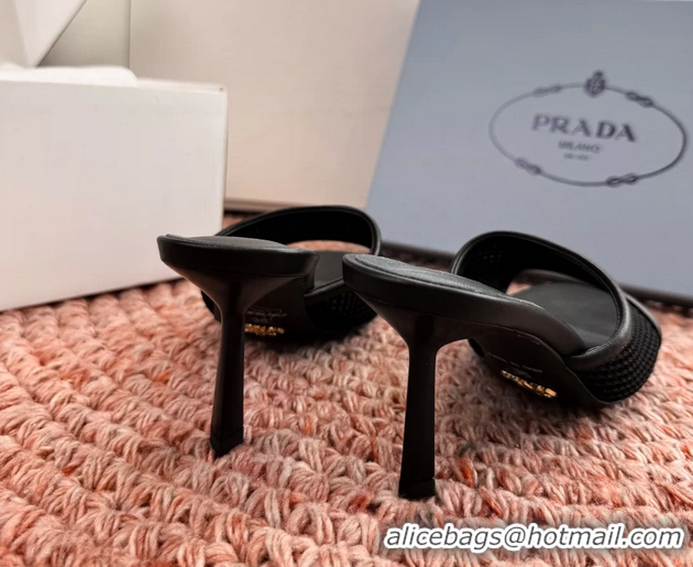 Low Cost Prada Triangle Logo Mesh Heeled Slides Sandals 6050814 Black