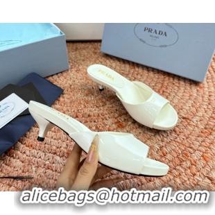 Luxurious Prada Patent Leather Kitten Heel Slides Sandals 6050815 White