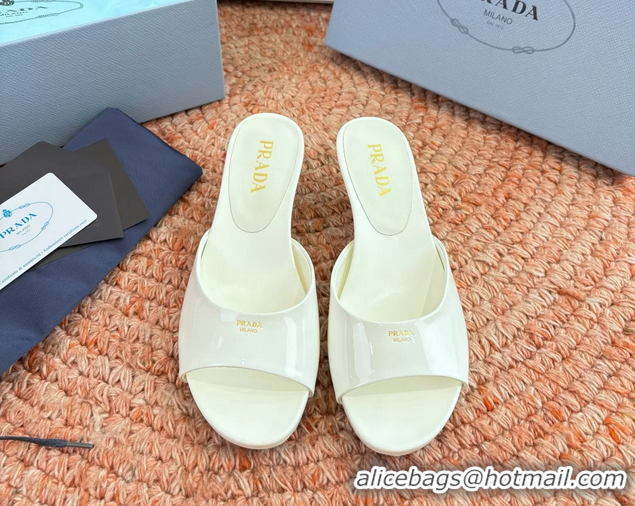 Luxurious Prada Patent Leather Kitten Heel Slides Sandals 6050815 White