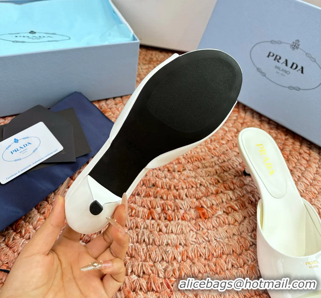 Luxurious Prada Patent Leather Kitten Heel Slides Sandals 6050815 White