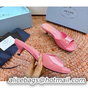 Good Looking Prada Patent Leather Kitten Heel Slides Sandals 6050815 Pink