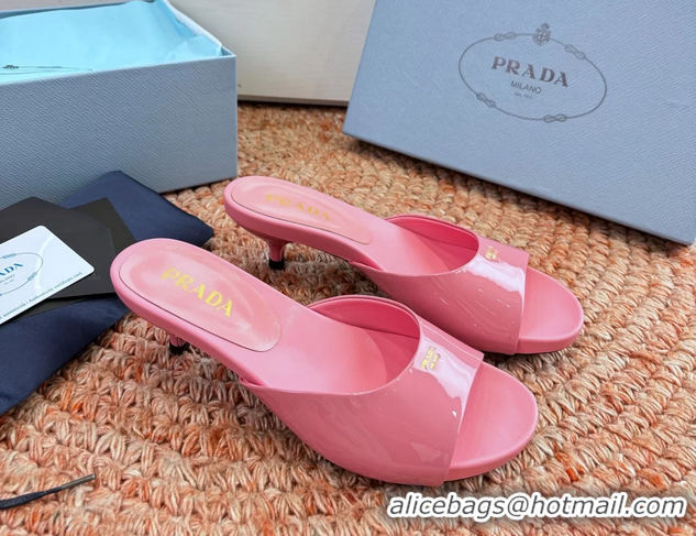 Good Looking Prada Patent Leather Kitten Heel Slides Sandals 6050815 Pink