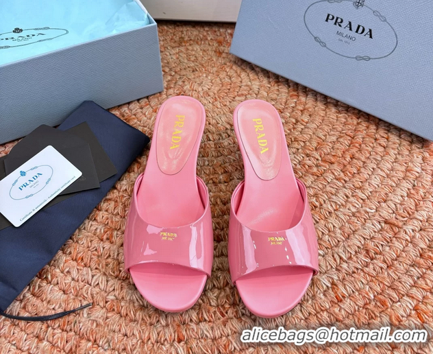Good Looking Prada Patent Leather Kitten Heel Slides Sandals 6050815 Pink