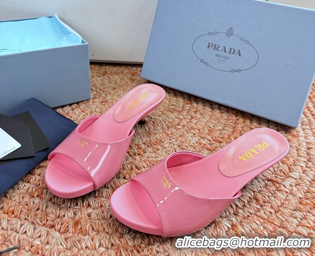 Good Looking Prada Patent Leather Kitten Heel Slides Sandals 6050815 Pink