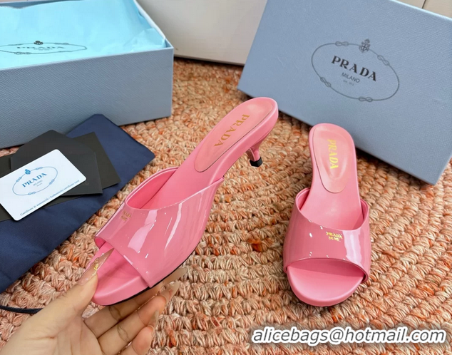 Good Looking Prada Patent Leather Kitten Heel Slides Sandals 6050815 Pink