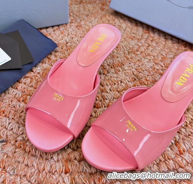 Good Looking Prada Patent Leather Kitten Heel Slides Sandals 6050815 Pink