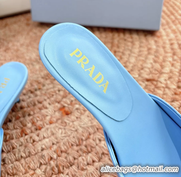 Top Grade Prada Patent Leather Kitten Heel Slides Sandals 6050815 Light Blue