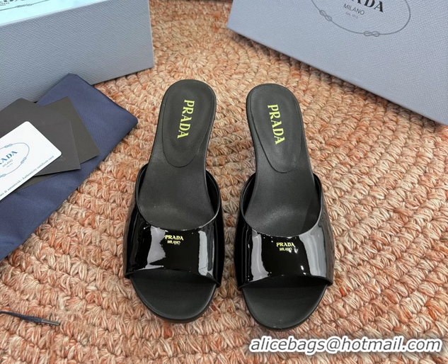 Best Price Prada Patent Leather Kitten Heel Slides Sandals 6050815 Black