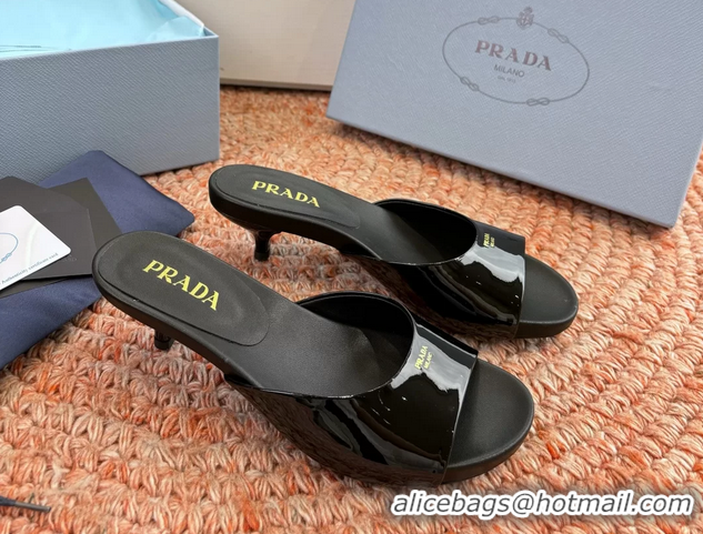 Best Price Prada Patent Leather Kitten Heel Slides Sandals 6050815 Black