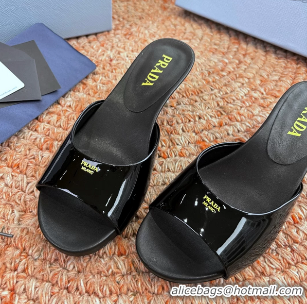 Best Price Prada Patent Leather Kitten Heel Slides Sandals 6050815 Black