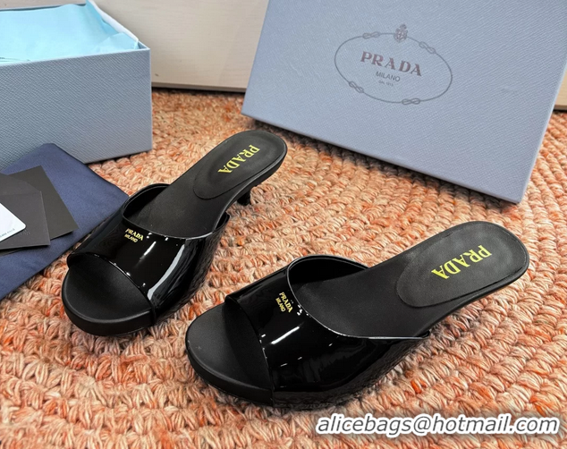 Best Price Prada Patent Leather Kitten Heel Slides Sandals 6050815 Black