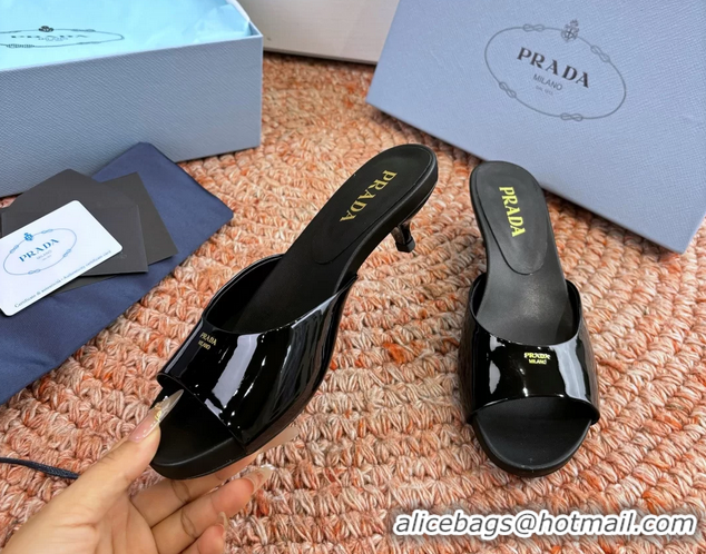 Best Price Prada Patent Leather Kitten Heel Slides Sandals 6050815 Black