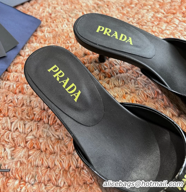 Best Price Prada Patent Leather Kitten Heel Slides Sandals 6050815 Black