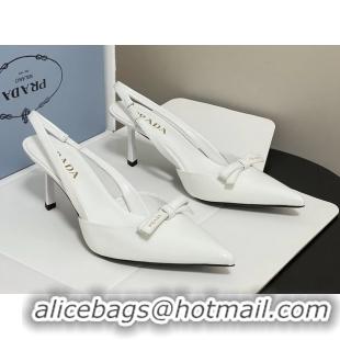 Classic Practical Prada Bowknot White Patent Leather Slingback Pumps 75MM 6050816 White