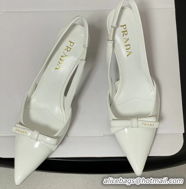 Classic Practical Prada Bowknot White Patent Leather Slingback Pumps 75MM 6050816 White