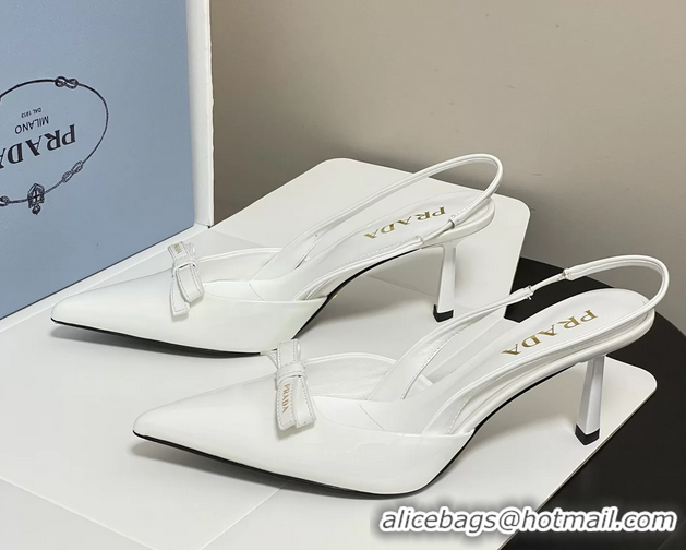 Classic Practical Prada Bowknot White Patent Leather Slingback Pumps 75MM 6050816 White