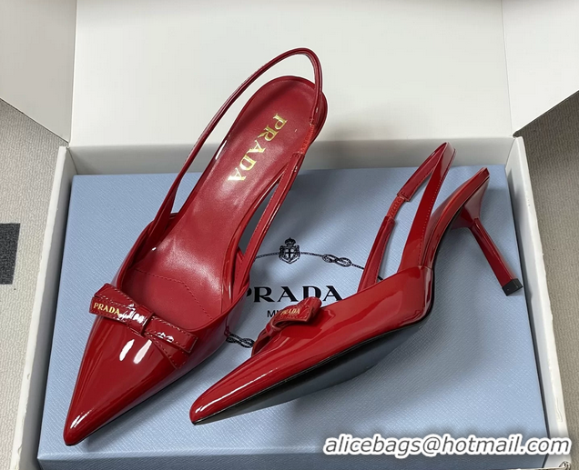 Duplicate Prada Bowknot Red Patent Leather Slingback Pumps 75MM 6050816 Red 