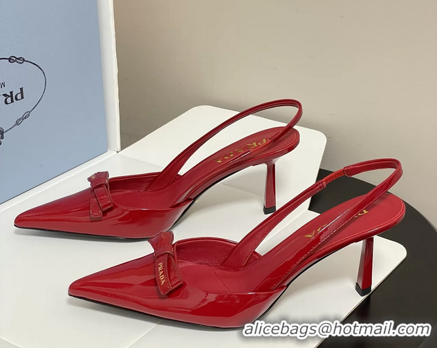 Duplicate Prada Bowknot Red Patent Leather Slingback Pumps 75MM 6050816 Red 