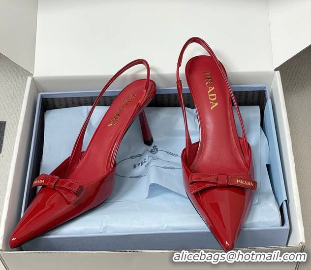 Duplicate Prada Bowknot Red Patent Leather Slingback Pumps 75MM 6050816 Red 