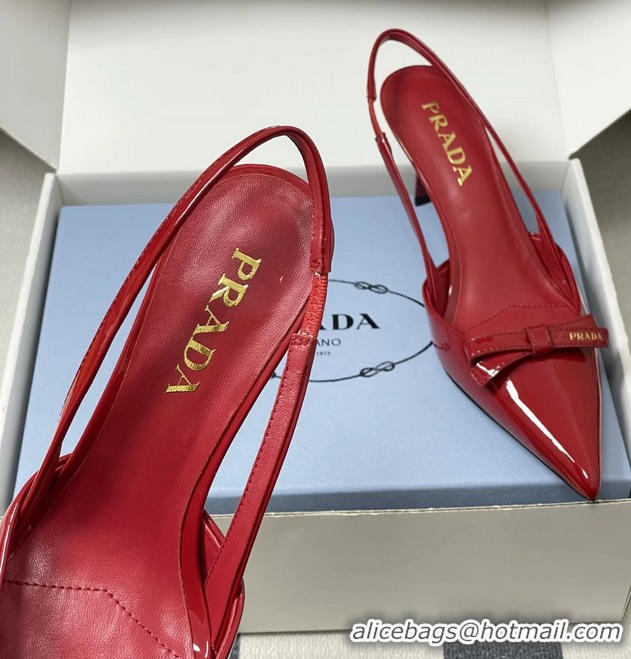 Duplicate Prada Bowknot Red Patent Leather Slingback Pumps 75MM 6050816 Red 