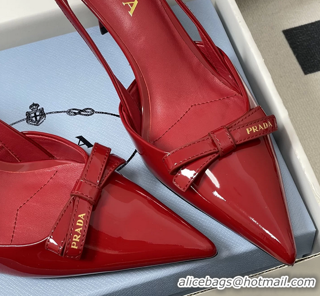 Duplicate Prada Bowknot Red Patent Leather Slingback Pumps 75MM 6050816 Red 