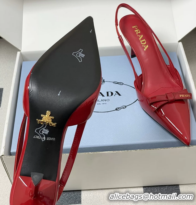 Duplicate Prada Bowknot Red Patent Leather Slingback Pumps 75MM 6050816 Red 