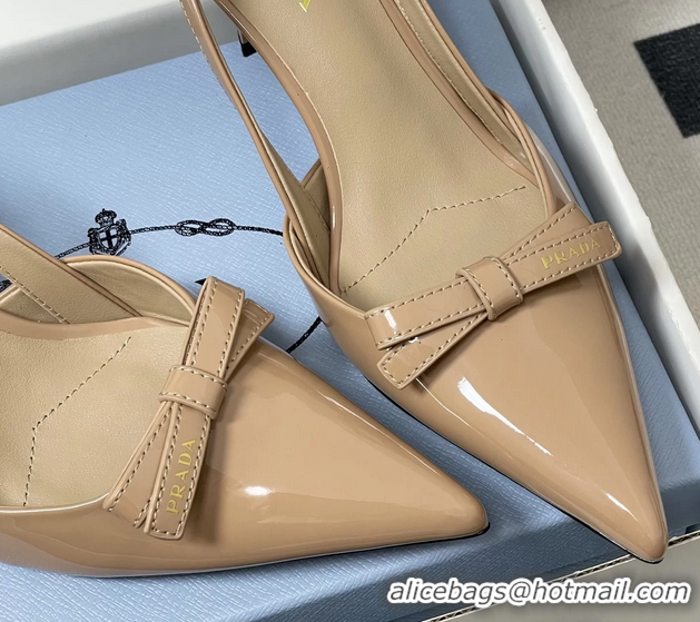 Low Price Prada Bowknot Beige Patent Leather Slingback Pumps 75MM 6051001 Beige