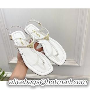 Durable Prada White Patent Leather Flat Thong Sandals 6051002 White