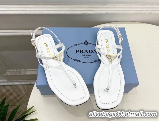 Durable Prada White Patent Leather Flat Thong Sandals 6051002 White