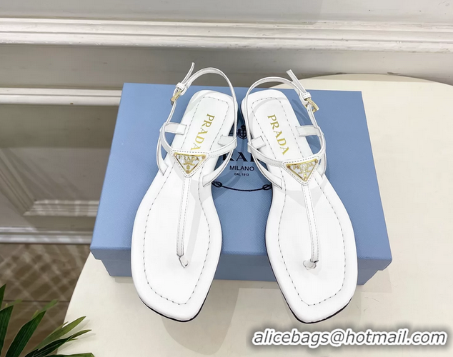 Durable Prada White Patent Leather Flat Thong Sandals 6051002 White
