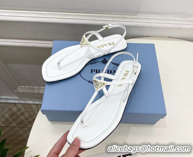 Durable Prada White Patent Leather Flat Thong Sandals 6051002 White