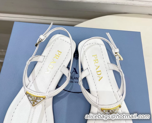 Durable Prada White Patent Leather Flat Thong Sandals 6051002 White