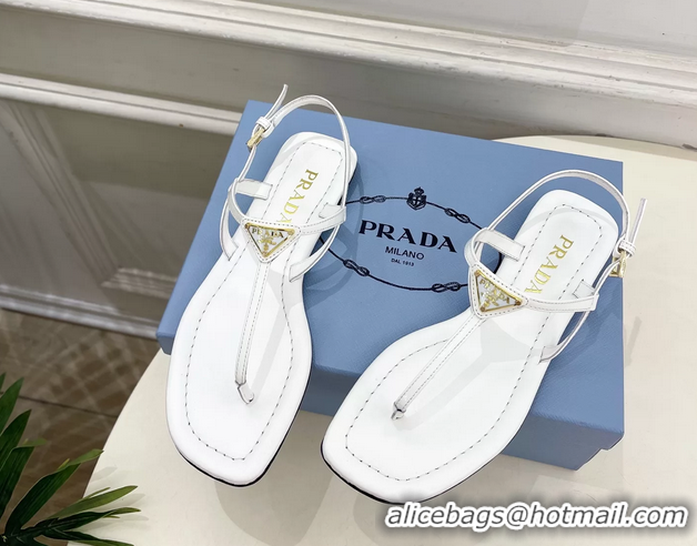 Durable Prada White Patent Leather Flat Thong Sandals 6051002 White