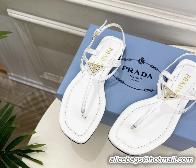 Durable Prada White Patent Leather Flat Thong Sandals 6051002 White