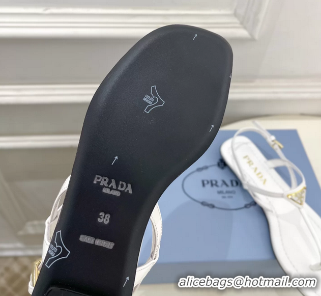 Durable Prada White Patent Leather Flat Thong Sandals 6051002 White
