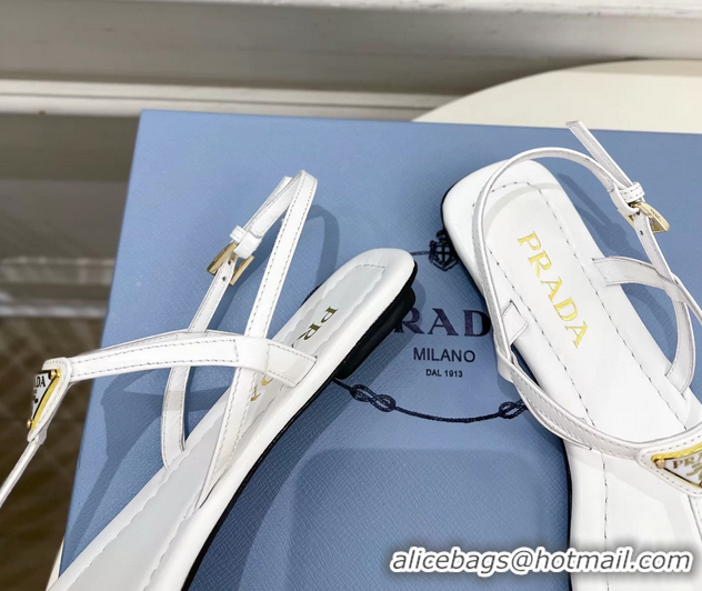 Durable Prada White Patent Leather Flat Thong Sandals 6051002 White