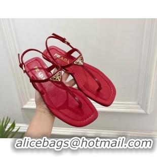 Buy Discount Prada Red Patent Leather Flat Thong Sandals 6051002 Red