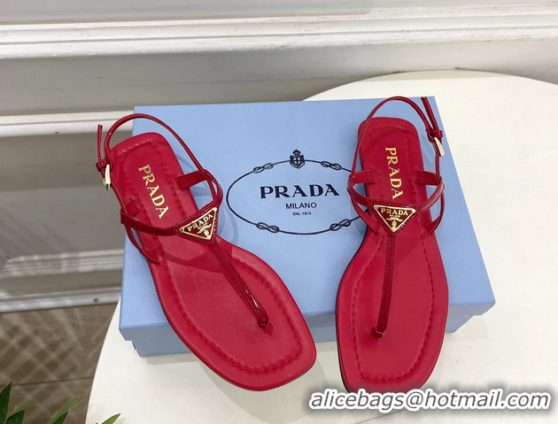Buy Discount Prada Red Patent Leather Flat Thong Sandals 6051002 Red