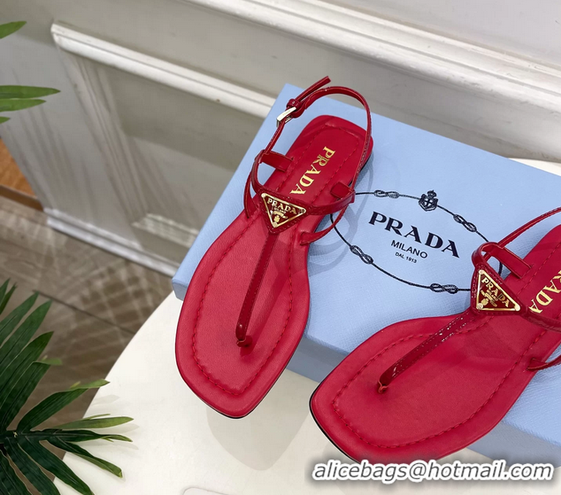 Buy Discount Prada Red Patent Leather Flat Thong Sandals 6051002 Red