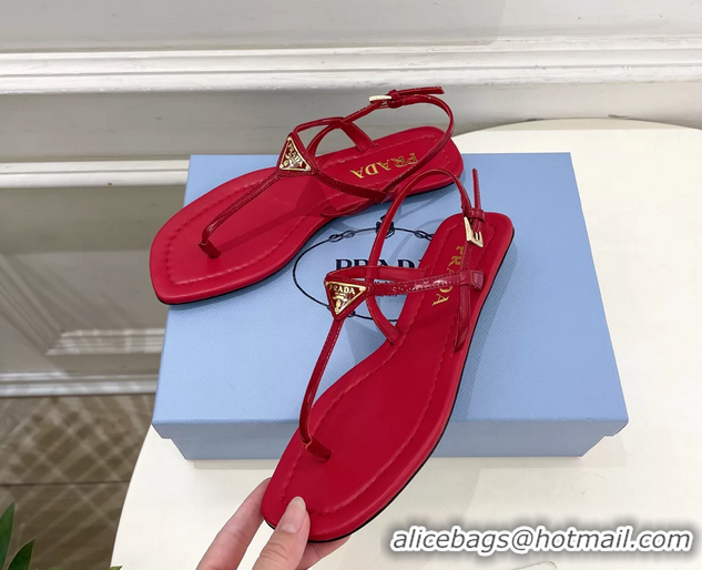 Buy Discount Prada Red Patent Leather Flat Thong Sandals 6051002 Red
