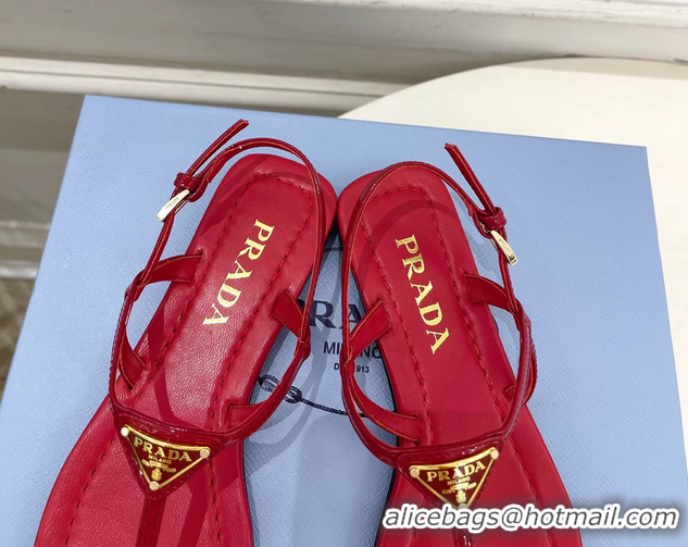 Buy Discount Prada Red Patent Leather Flat Thong Sandals 6051002 Red