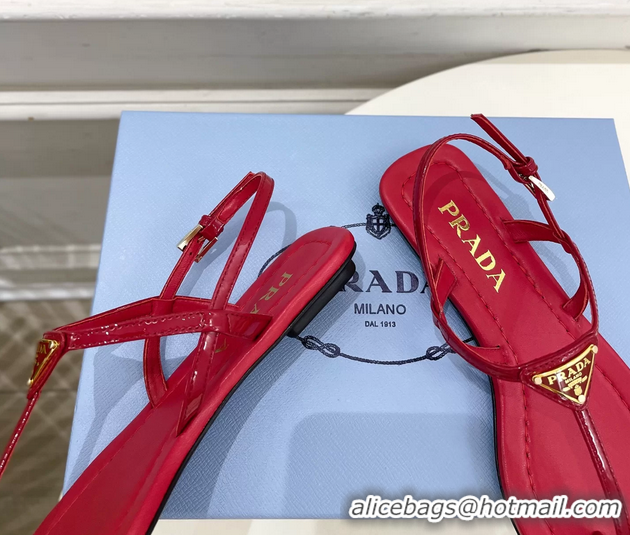 Buy Discount Prada Red Patent Leather Flat Thong Sandals 6051002 Red