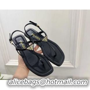 Youthful Prada Black Patent Leather Flat Thong Sandals 6051002 Black
